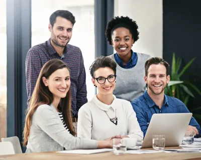 A professional technology team collaborating
